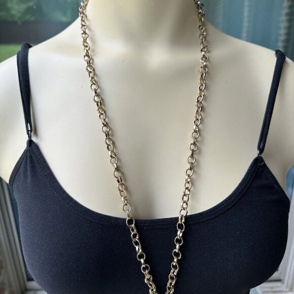 VTG Pendant Necklace 30" Christian‎ Cross Gunmetal Chain Leather Tassel Chunky - Picture 5 of 9